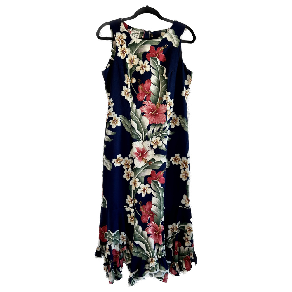 HILO HATTIES  Blue Floral Hawaiian Dress  Size 12
